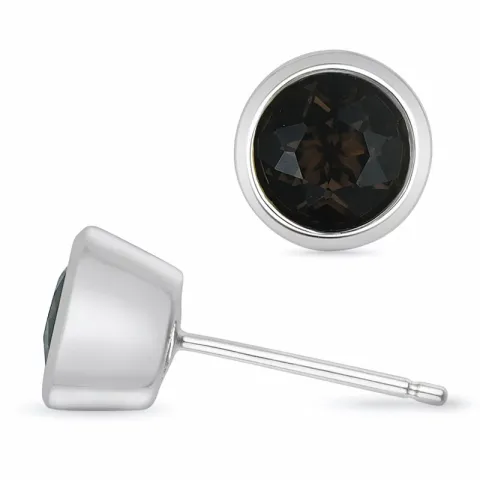 2 x 0,80 ct rauchfarbenen Quarz Solitärohrstecker in 9 Karat Weißgold mit Rauchquarz