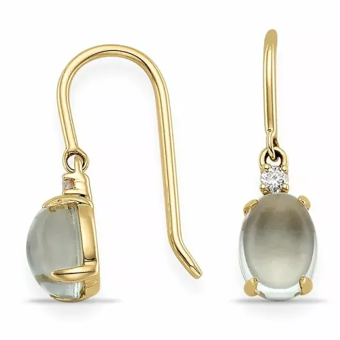 ovalen grünen Amethyst Diamantohrringe in 9 Karat Gold mit Diamant und Amethyst