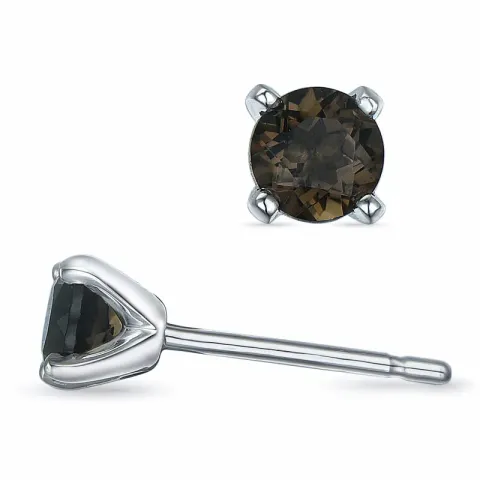 2 x 0,25 ct rauchfarbenen Quarz Solitärohrstecker in 9 Karat Weißgold mit Rauchquarz 