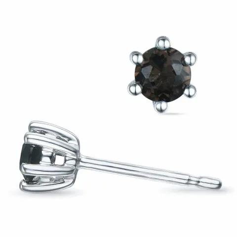 2 x 0,10 ct rauchfarbenen Quarz Solitärohrstecker in 9 Karat Weißgold mit Rauchquarz
