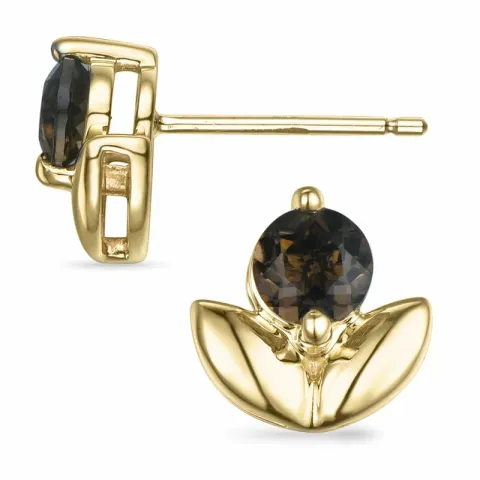 Blumen rauchfarbenen Quarz Ohrstecker in 9 Karat Gold mit Rauchquarz