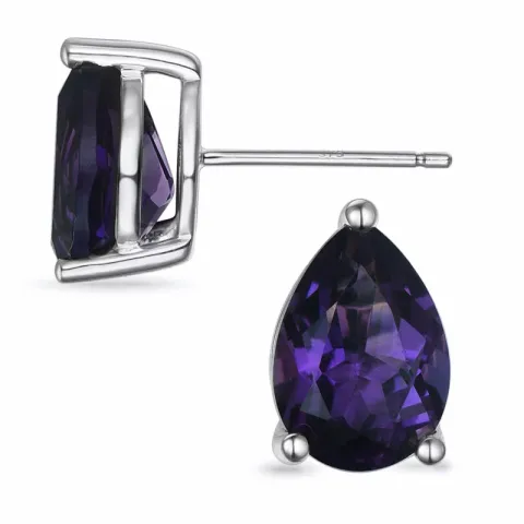 Tropfen Amethyst Solitärohrstecker in 9 Karat Weißgold mit Amethyst