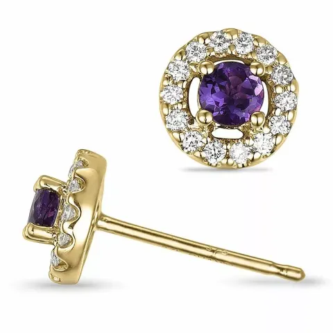 runden Amethyst Diamantohrringe in 9 Karat Gold mit Diamant und Amethyst 