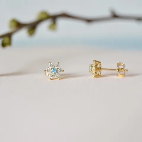 Blumen Topas Diamantohrringe in 9 Karat Gold mit Diamant und Topas