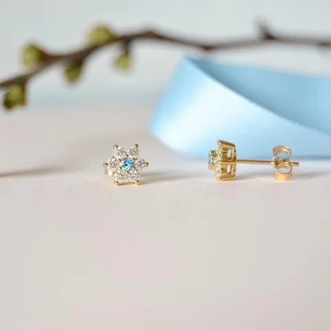 Blumen Topas Diamantohrringe in 9 Karat Gold mit Diamant und Topas