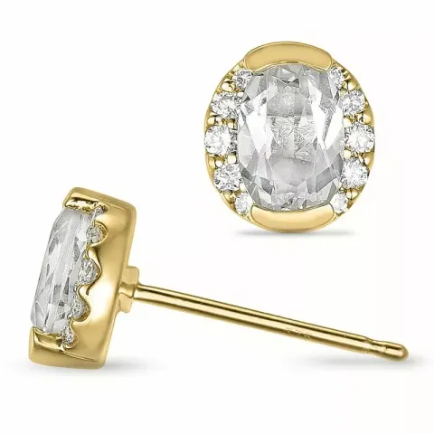 runden weißen Quarz Diamantohrringe in 9 Karat Gold mit Diamant und Quarz