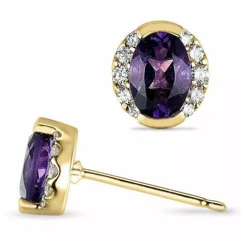 runden Amethyst Diamantohrringe in 9 Karat Gold mit Diamant und Amethyst 