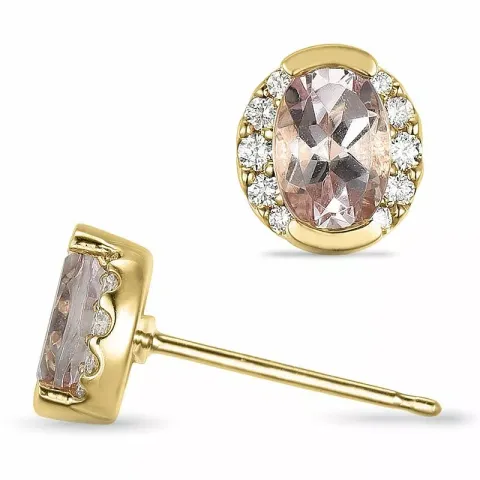 ovalen morganit Diamantohrringe in 9 Karat Gold mit Diamant und morganit