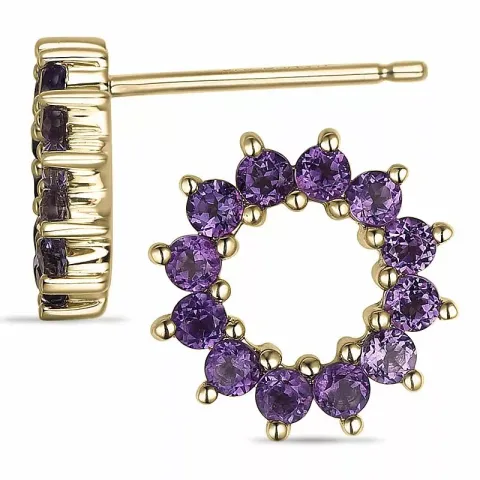 runden Ohrstecker in 9 Karat Gold mit Amethyst