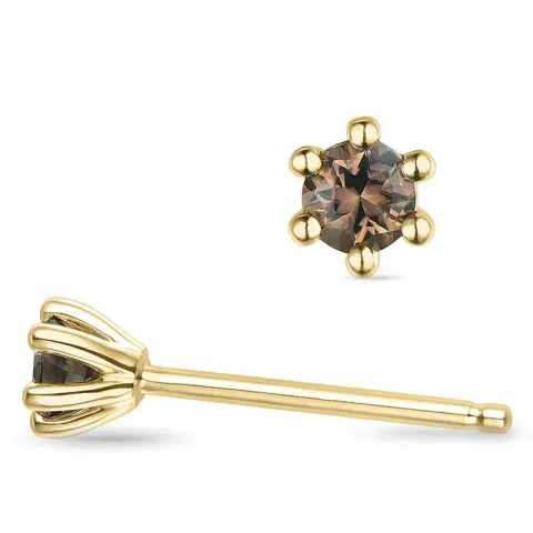 2 x 0,10 ct rauchfarbenen Quarz Solitärohrstecker in 9 Karat Gold mit Rauchquarz