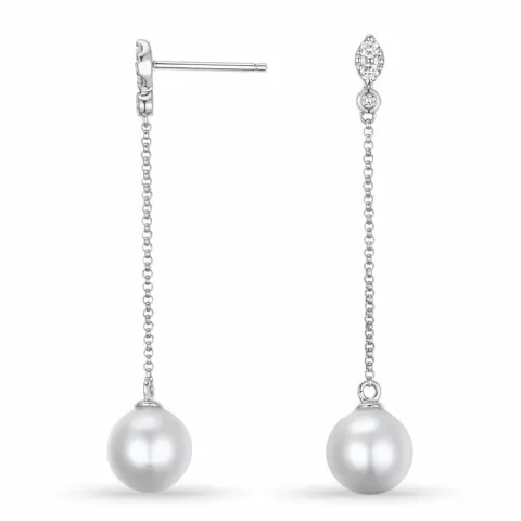Perle Diamantohrringe in 9 Karat Weißgold mit Diamant 