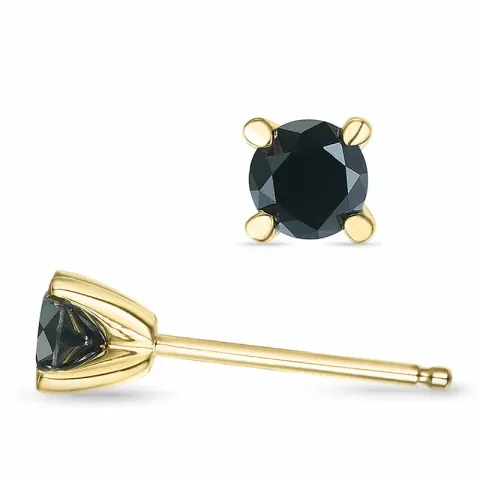 schwarz Diamant Solitärohrstecker in 9 Karat Gold mit Diamant 