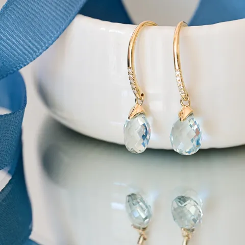 Blautopas Diamantohrringe in 9 Karat Gold mit Topas und Diamant 