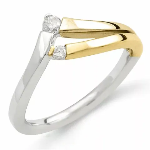 V diamantring in 9 karat gold- und weißgold 0,07 ct