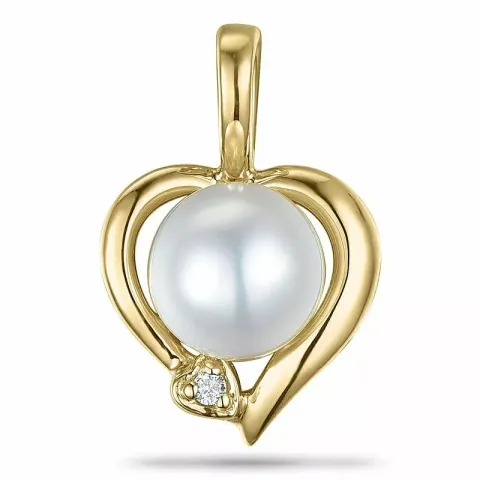 Herz perle diamantanhänger in 9 karat gold 0,008 ct