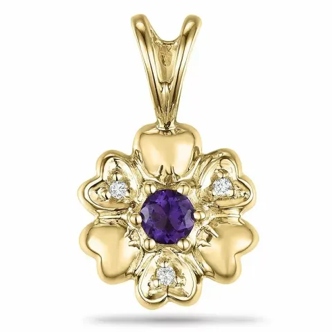 Blumen amethyst diamantanhänger in 9 karat gold 0,01 ct 0,12 ct