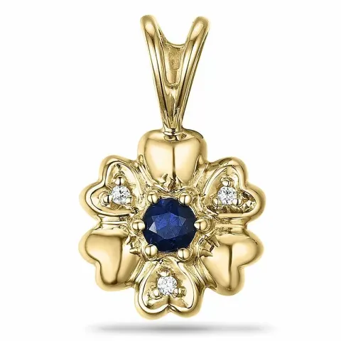 Blumen saphir diamantanhänger in 9 karat gold 0,01 ct 0,16 ct