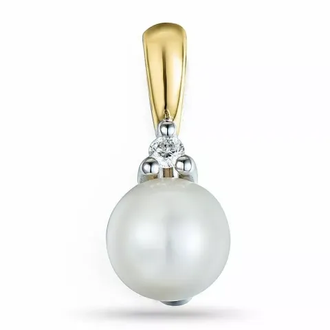 Perle Diamantanhänger in 9 karat Gold- und Weißgold 0,03 ct