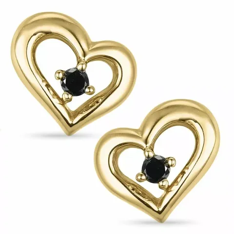 Herz schwarzem Diamant Ohrstecker in 9 Karat Gold mit schwarz Diamant