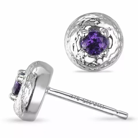 runden Amethyst Solitärohrstecker in 9 Karat Weißgold mit Amethyst