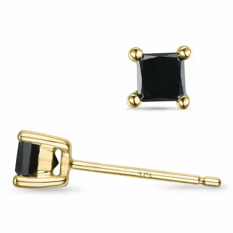 viereckigem schwarzem Diamant Solitärohrstecker in 9 Karat Gold mit schwarz Diamant 