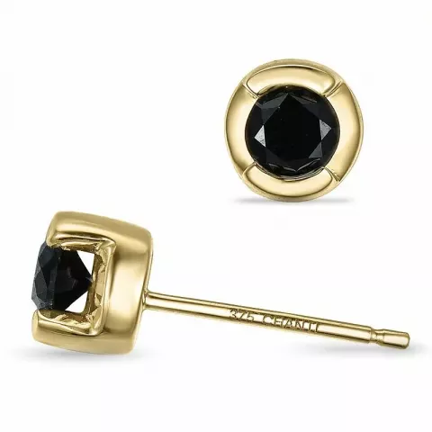 runden schwarzem Diamant Solitärohrstecker in 9 Karat Gold mit schwarz Diamant 