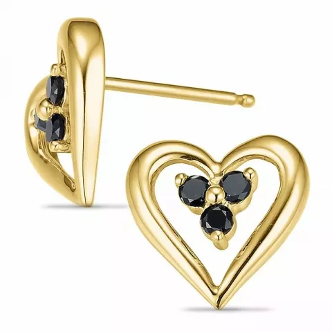 Herz schwarzem Diamant Ohrringe in 9 Karat Gold mit schwarz Diamant 