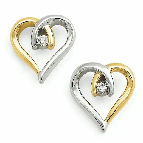 Herz brillantohrringen in 9 karat gold und weißgold mit diamanten