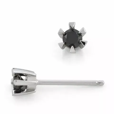 2 x 0,10 ct schwarzem Diamant Solitärohrstecker in 9 Karat Weißgold mit schwarz Diamant