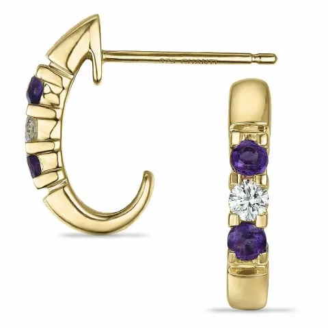 Amethyst Halbkreolen in 9 Karat Gold mit Diamant und Amethyst