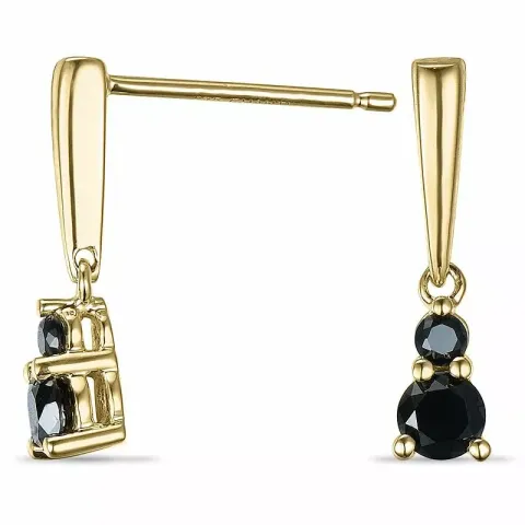 lange Ohrringe in 9 Karat Gold mit schwarz Diamant und Diamant