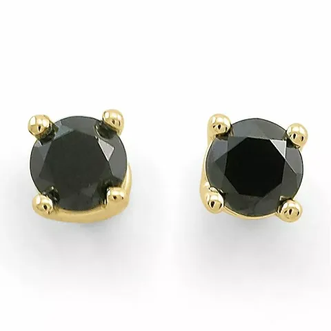 runden schwarzem Diamant Solitärohrstecker in 9 Karat Gold mit schwarz Diamant