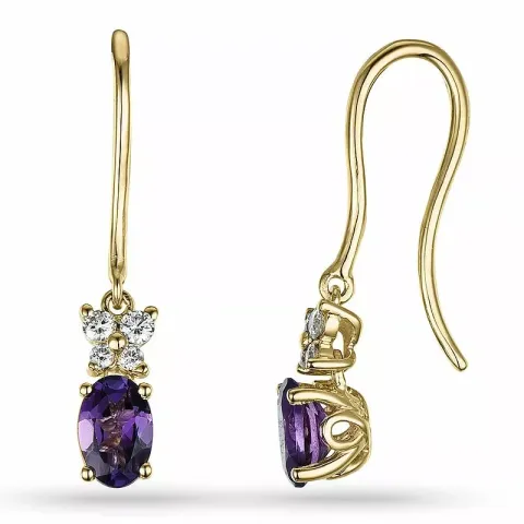 ovalen Amethyst Diamantohrringe in 9 Karat Gold mit Diamant und Amethyst