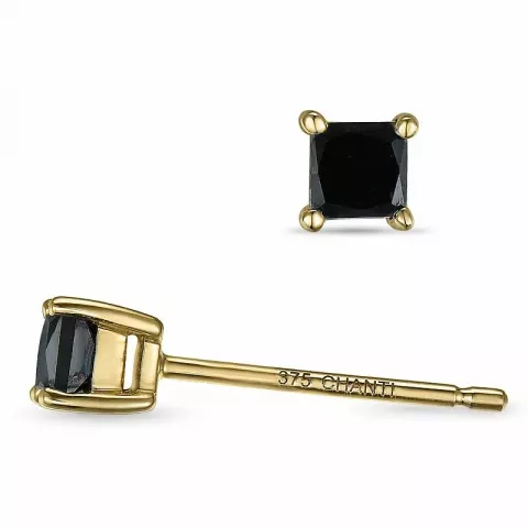 viereckigem schwarzem Diamant Solitärohrstecker in 9 Karat Gold mit schwarz Diamant 