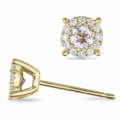 runden morganit Diamantohrringe in 9 Karat Gold mit Diamant und morganit