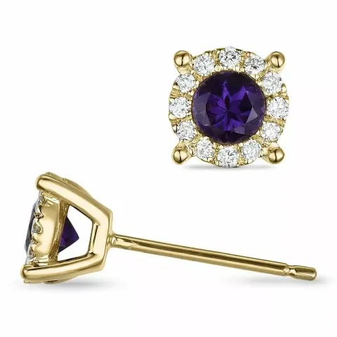 Amethyst Diamantohrringe in 9 Karat Gold mit Diamant und Amethyst
