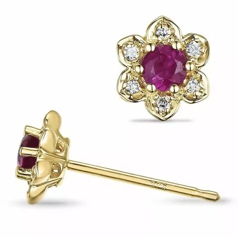 Blumen rubin diamantohrringe in 9 karat gold mit diamanten und rubinen