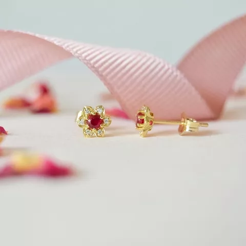 Blumen rubin diamantohrringe in 9 karat gold mit diamanten und rubinen 