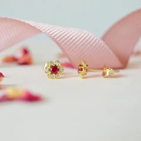 Blumen rubin diamantohrringe in 9 karat gold mit diamanten und rubinen