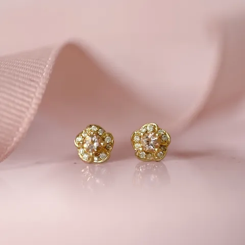Blumen morganit diamantohrringe in 9 karat gold mit diamanten und morganit