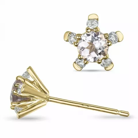 Blumen morganit Diamantohrringe in 9 Karat Gold mit Diamant und morganit 