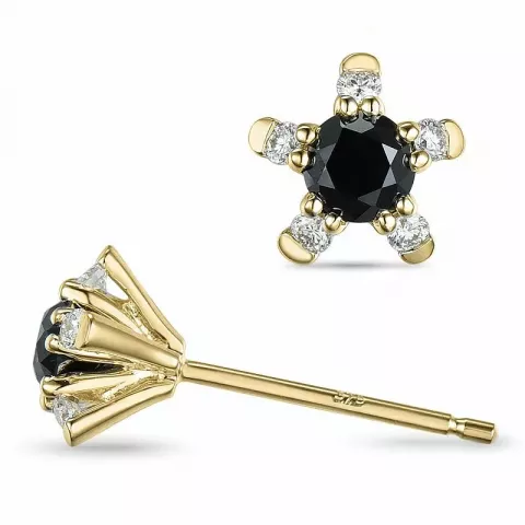 Blumen schwarzem Diamant Ohrstecker in 9 Karat Gold mit Diamant und schwarz Diamant 