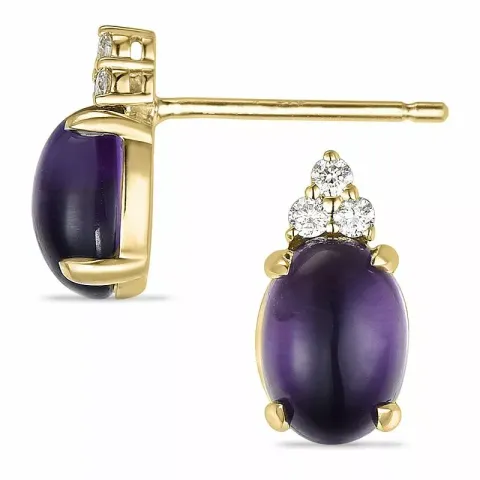 ovalen Amethyst Diamantohrringe in 9 Karat Gold mit Diamant und Amethyst
