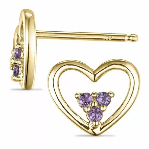 Herz amethyst ohrstecker in 9 karat gold mit amethysten 