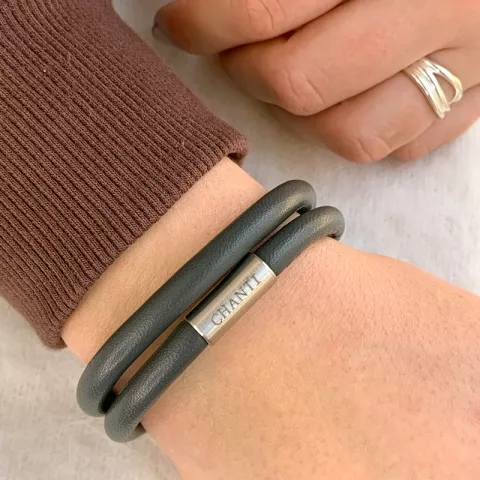 Grau Leder Armband aus Stahl  x 6 mm