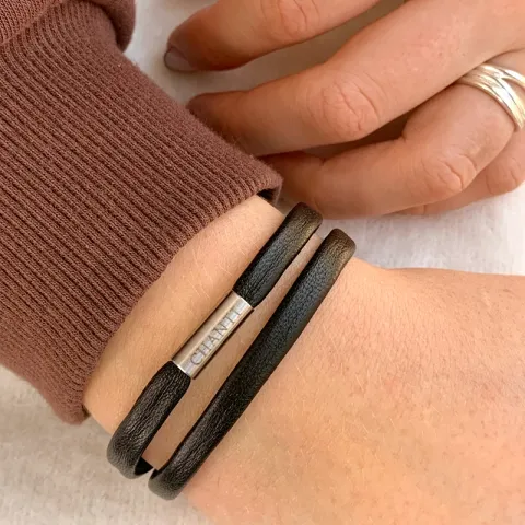 Flach schwarzem leder armband aus stahl x 6 mm