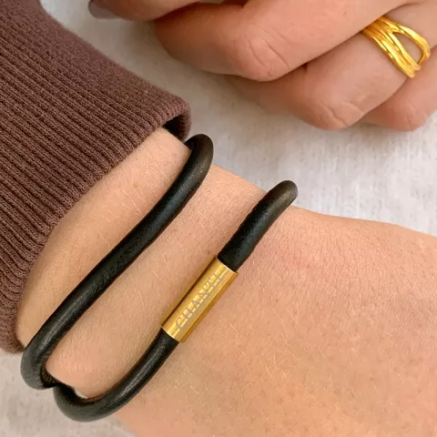 Runder braunem armband aus leder mit vergoldetem stahl  x 4 mm