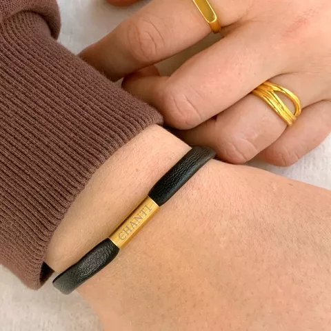 Runder braunem armband aus leder mit vergoldetem stahl  x 4 mm