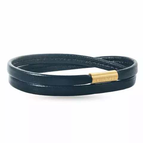 Flach schwarzem armband aus leder mit vergoldetem stahl  x 6 mm