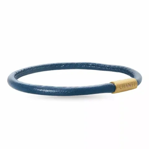 Runder blauem armband aus leder mit vergoldetem stahl x 4 mm